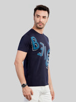 Navy Printed Round Neck T-Shirt