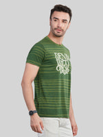 Green Printed Striped Round Neck T-Shirt