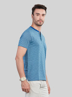 Blue Printed Round Neck T-Shirt