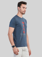 Blue Printed Round Neck T-Shirt