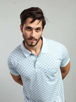 Sky Blue Printed Polo Neck T-Shirt