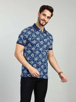Navy Printed Polo Neck T-Shirt