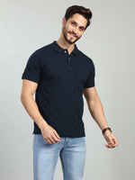 Dark Navy Striped Polo Neck T-Shirt
