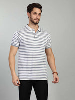 Grey Striped Polo Neck T-Shirt