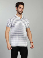 Grey Striped Polo Neck T-Shirt