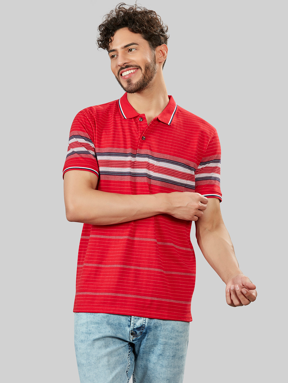 Red Striped Polo Neck T-Shirt