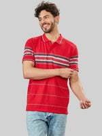 Red Striped Polo Neck T-Shirt