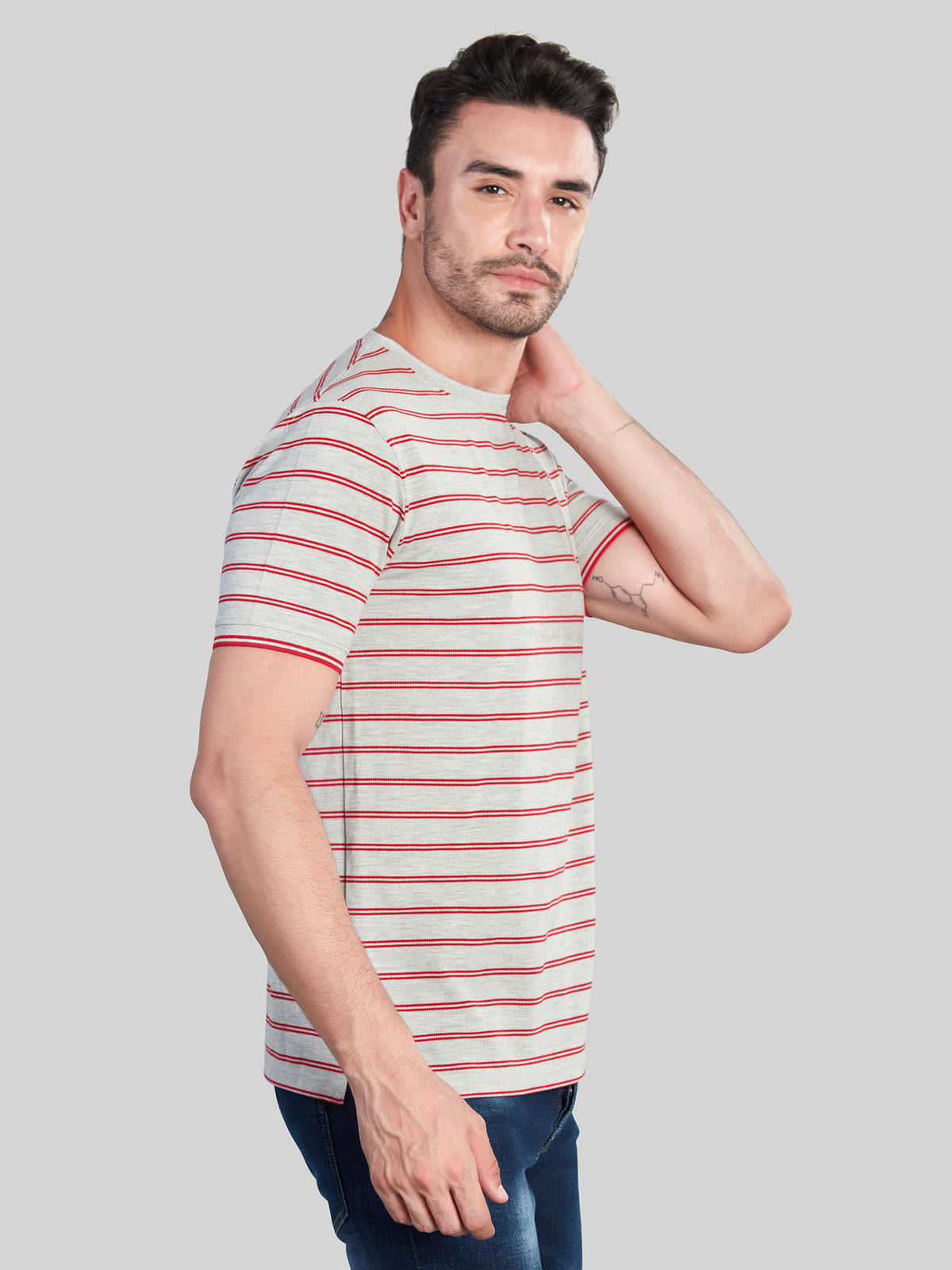 Red Striped Round Neck T-Shirt