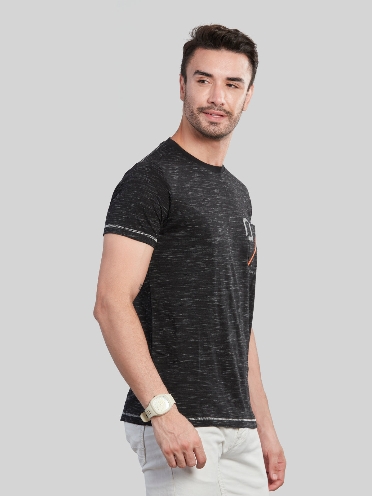 Black Printed Round Neck T-Shirt