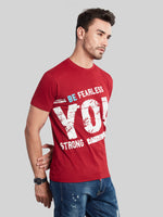 Maroon Printed Round Neck T-Shirt