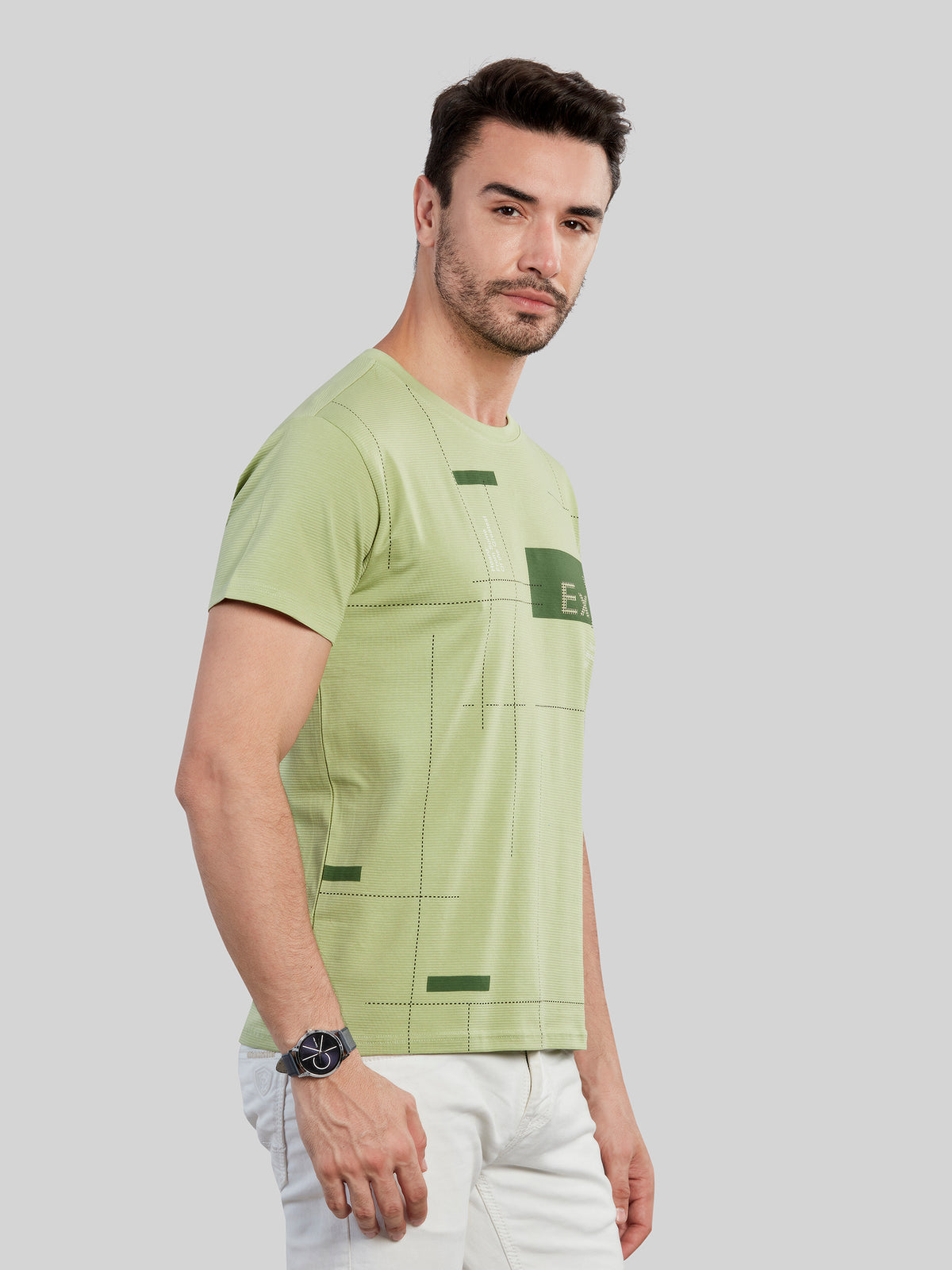 Green Printed Round Neck T-Shirt