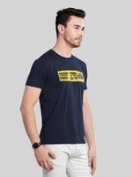 Navy Printed Round Neck T-Shirt