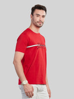 Red with White Printed Round Neck T-Shirt