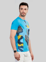 Sky Blue Printed Round Neck T-Shirt