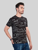 Black Printed Round Neck T-Shirt