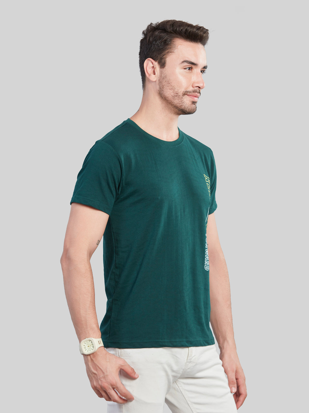 Green Printed Round Neck T-Shirt