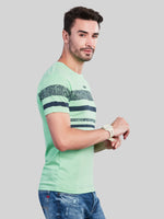 Green Striped Round Neck T-Shirt