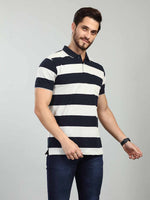 Navy Striped Polo Neck T-Shirt