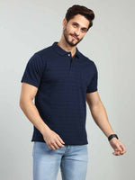 Navy Striped Polo Neck T-Shirt