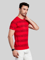 Red with Black Printed Round Neck T-Shirt