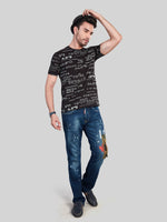 Black Printed Round Neck T-Shirt