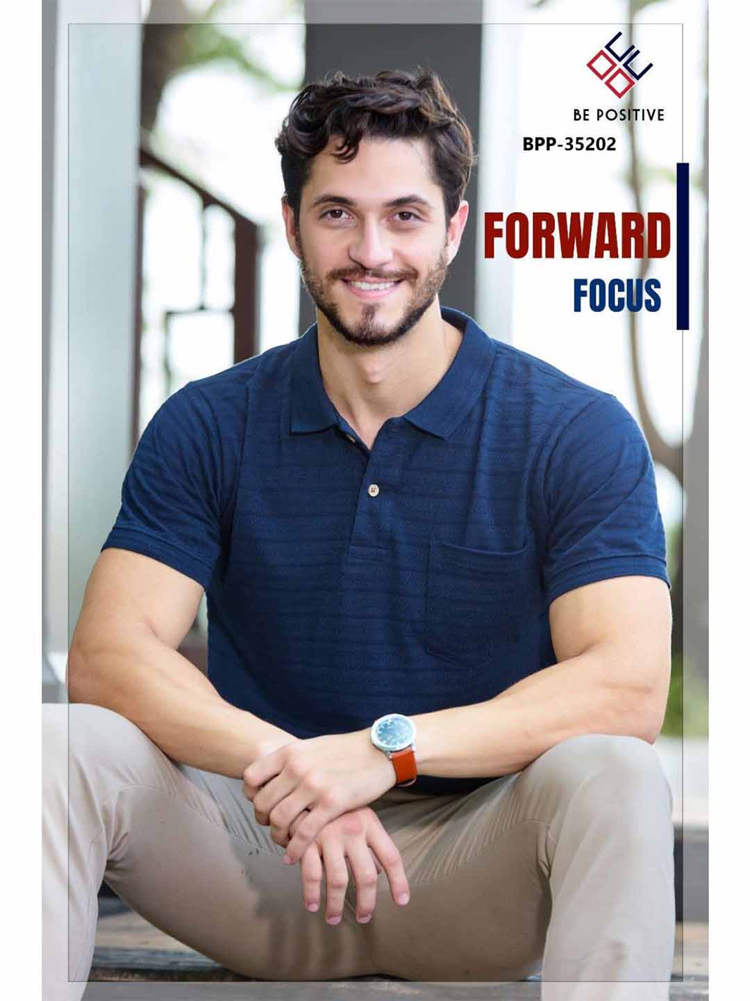 Navy Striped Polo Neck T-Shirt