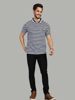 Navy Strpied Polo Neck T-Shirt