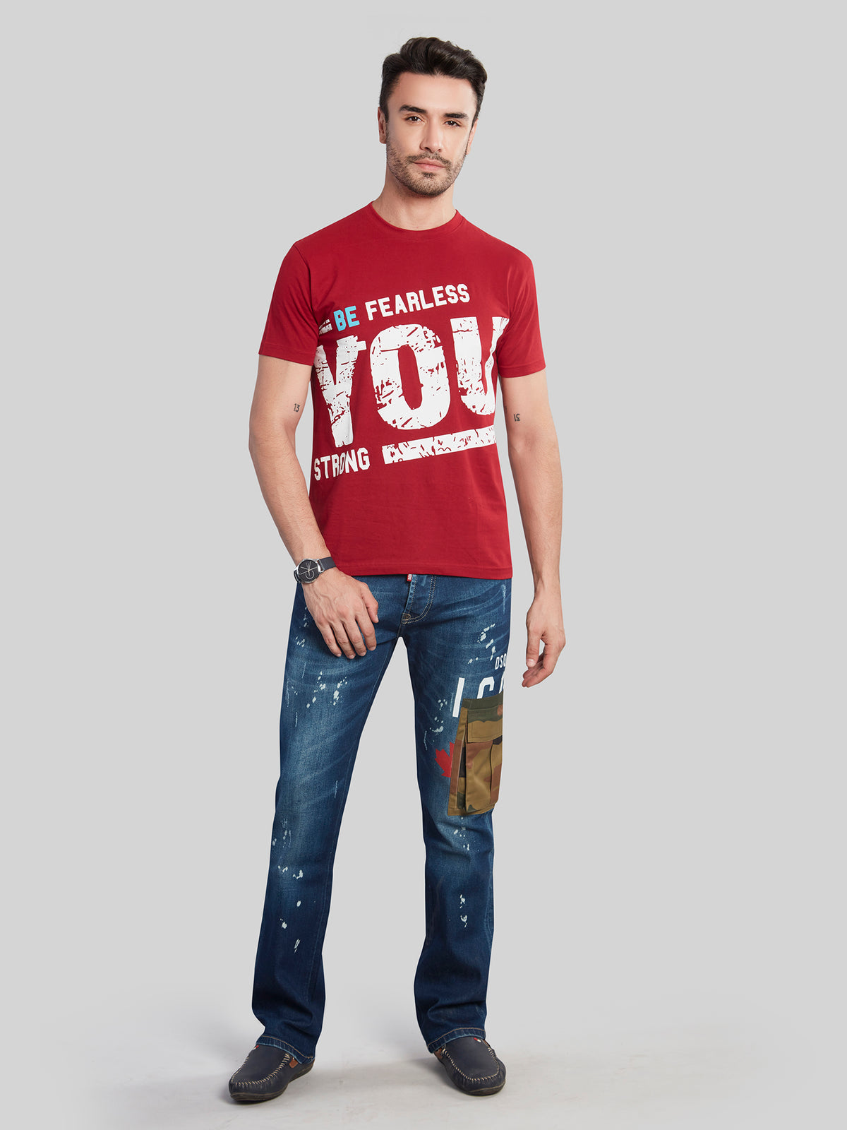 Maroon Printed Round Neck T-Shirt