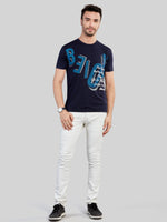 Navy Printed Round Neck T-Shirt