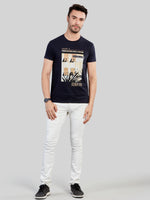 Navy Printed Round Neck T-Shirt