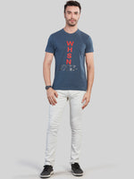 Blue Printed Round Neck T-Shirt