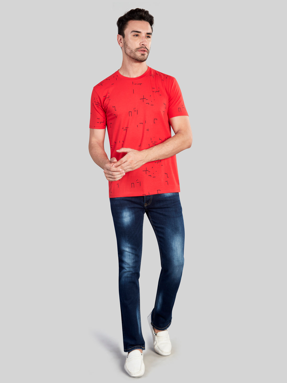 Red Black Printed Round Neck T-Shirt