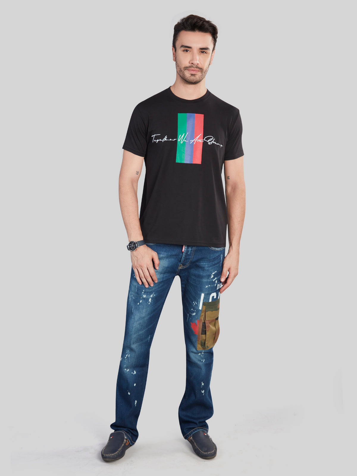 Black Printed Round Neck T-Shirt