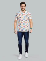 Beige Printed Polo Neck T-Shirt