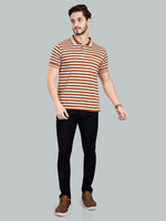 Rust Striped Polo Neck T-Shirt