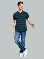 Green Striped Polo Neck T-Shirt