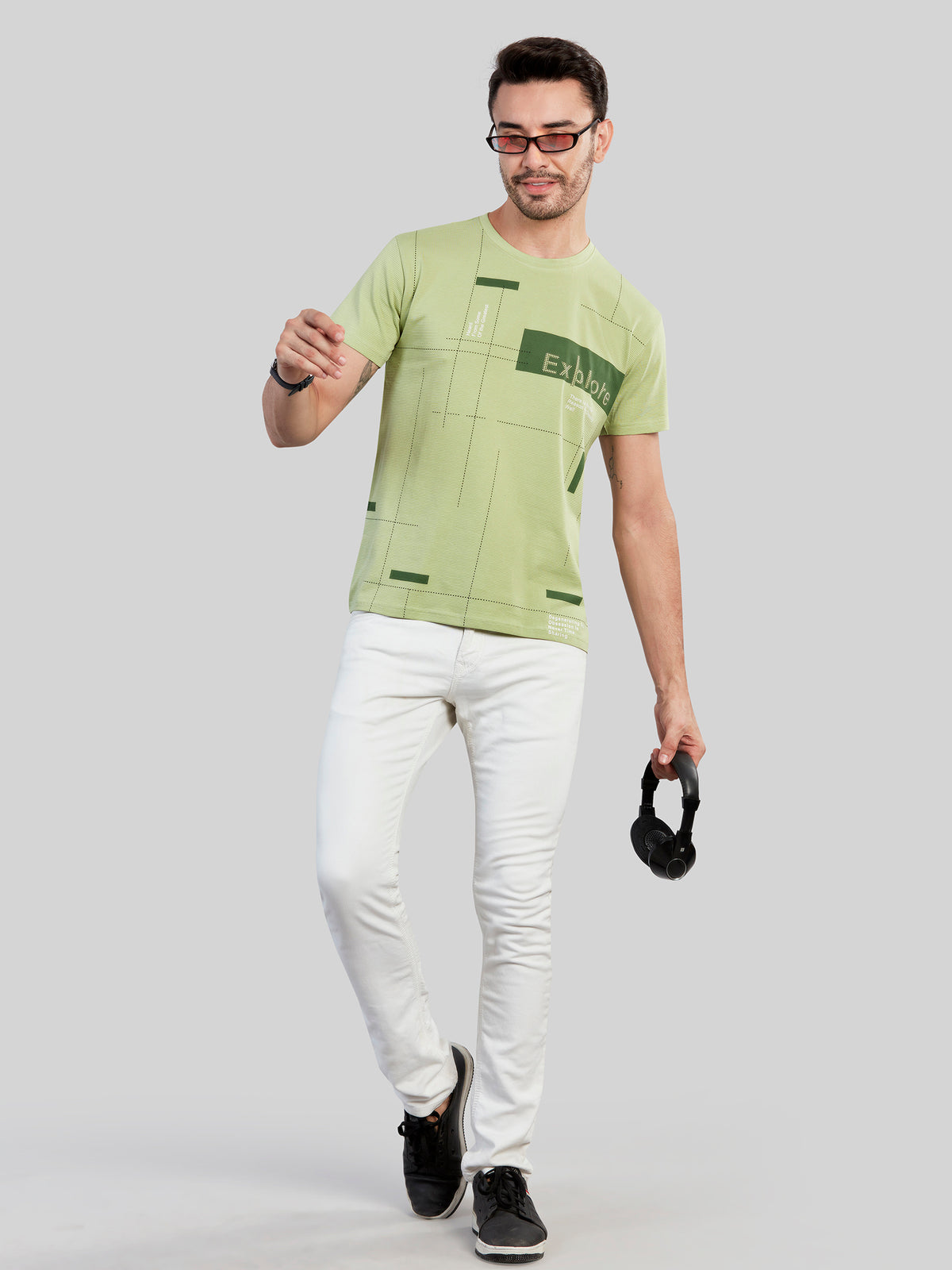Green Printed Round Neck T-Shirt