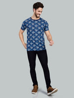 Navy Printed Polo Neck T-Shirt