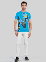 Sky Blue Printed Round Neck T-Shirt