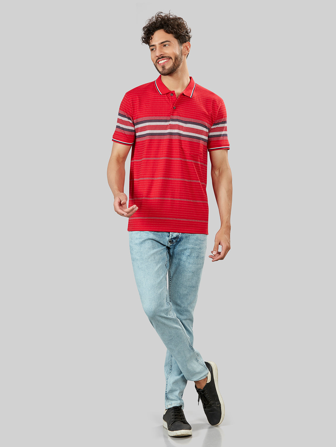 Red Striped Polo Neck T-Shirt