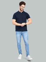 Dark Navy Striped Polo Neck T-Shirt