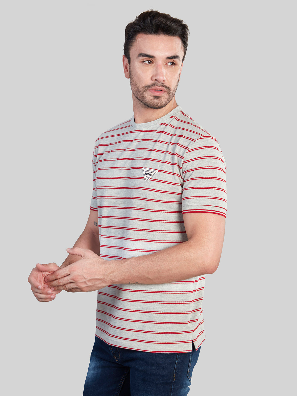 Red Striped Round Neck T-Shirt