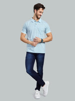 Sky Blue Printed Polo Neck T-Shirt