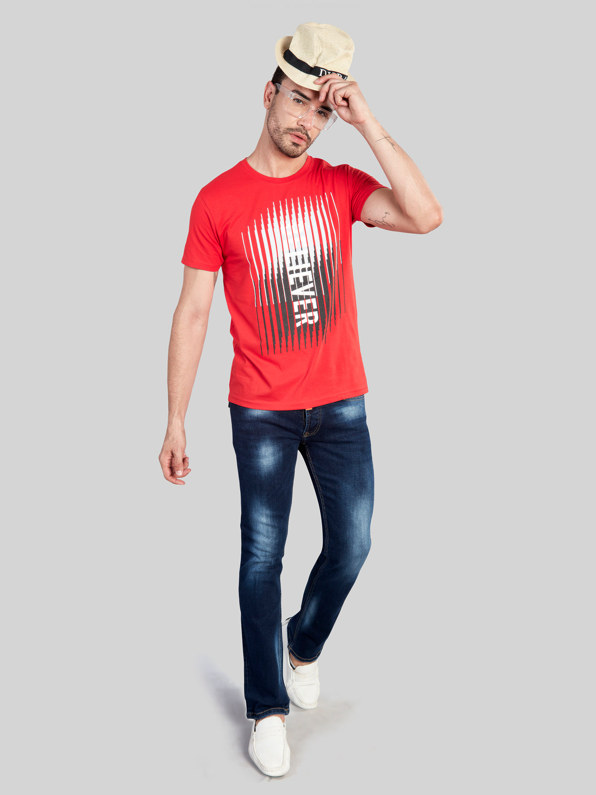 Red Printed Round Neck T-Shirt