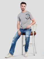 Grey Printed Round Neck T-Shirt