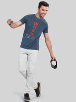 Blue Printed Round Neck T-Shirt