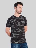 Black Printed Round Neck T-Shirt