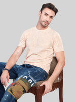 Peach All Over Printed Round Neck T-Shirt