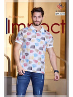 Beige Printed Polo Neck T-Shirt