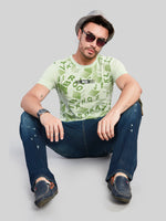 Sea Green Printed Round Neck T-Shirt